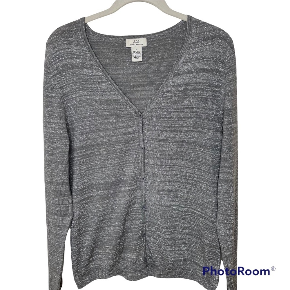 Brooks Brothers 346‎ Silk Blend Gray Silver Metallic Cardigan M